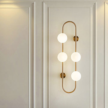 Globe Wall Sconce White Glass 4-Light Wall Lighting Gold Oblong Hanging Rod